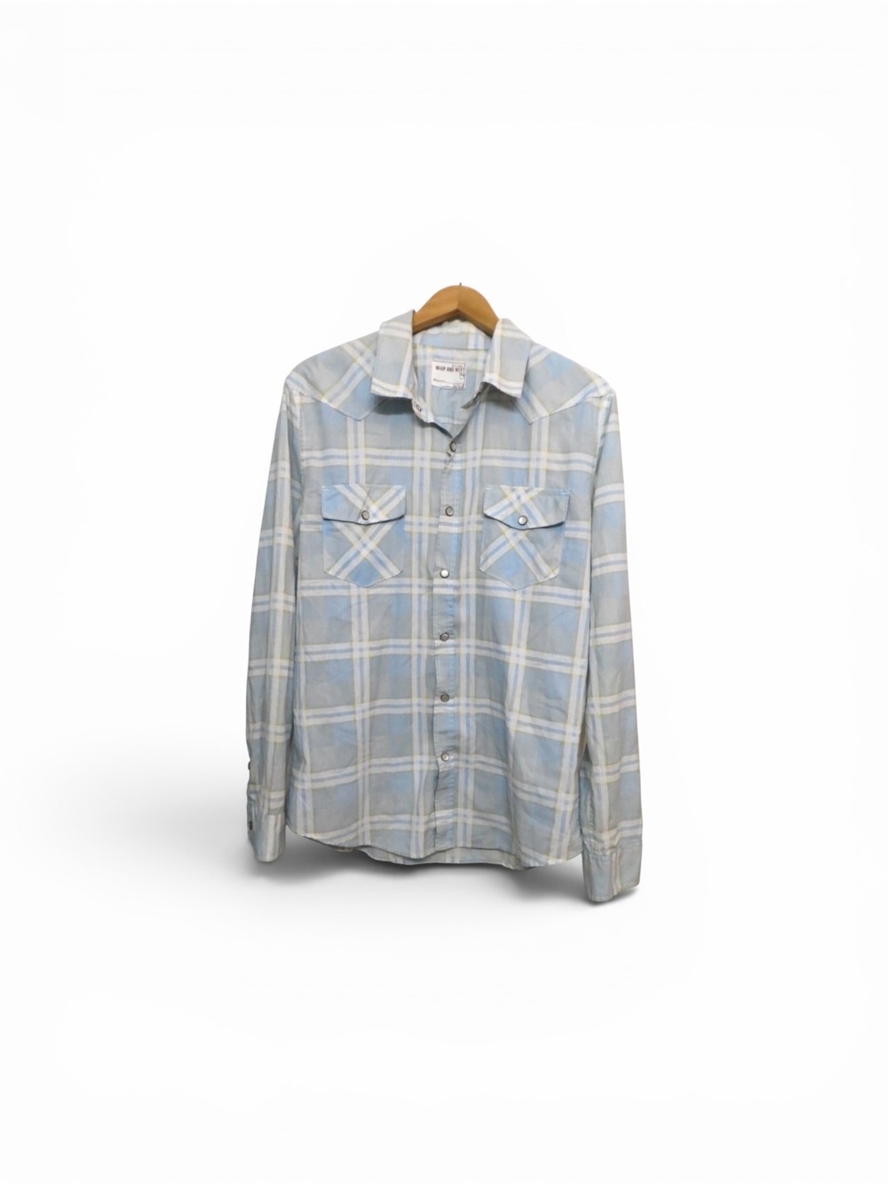 Warp + Weft Light Blue and White Plaid Button-Down Shirt